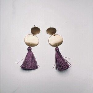Vintage Earrings 90's Dangle Purple Gold Tassel Disco Era Party Girl Jewelry